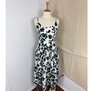 Studio One New York Womens Green White Floral Midi Dress Smocked Back Size M